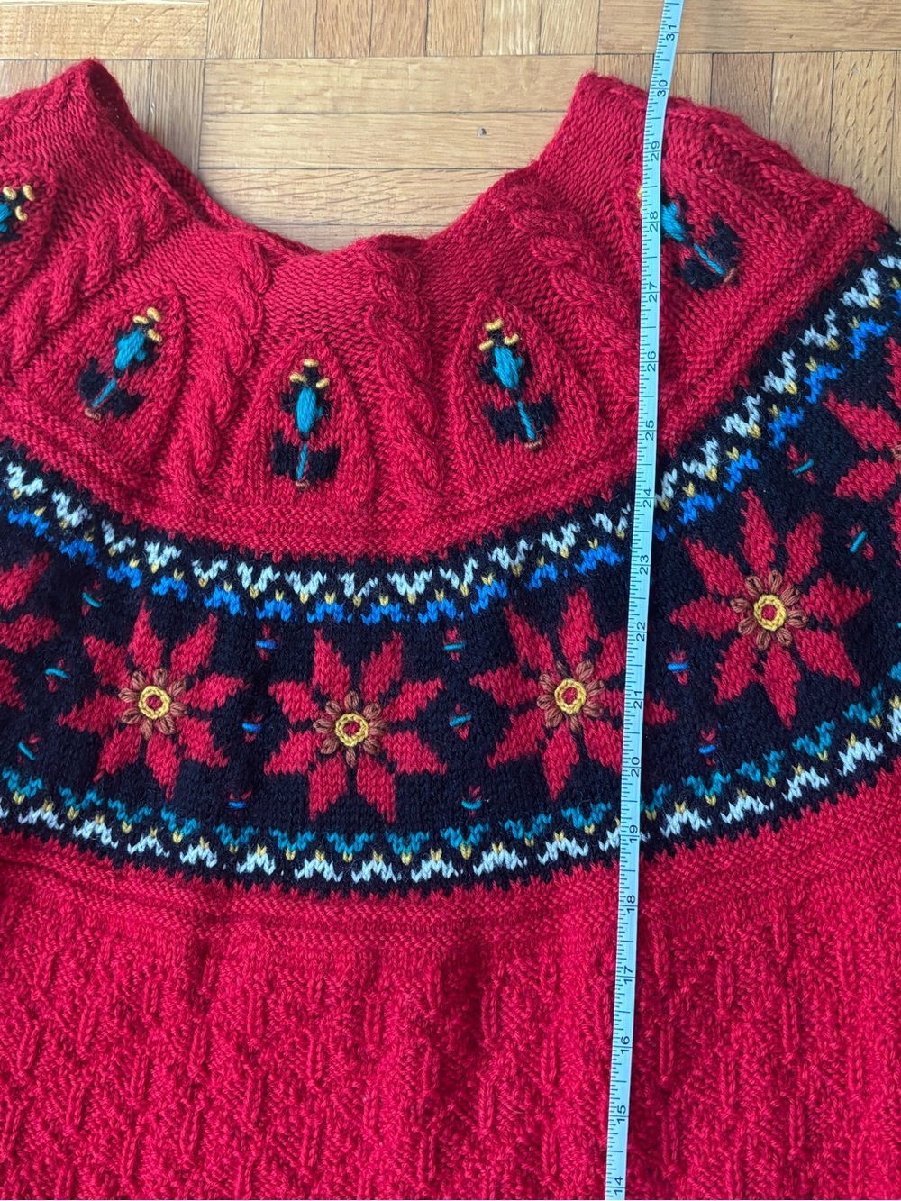 Dale of Norway WOOL Vintage Red Floral Fair Isle Yoke Sweater